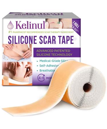 Silicone Scar Sheets(1.6'' x 60''Roll-1.5M) Soft Silicone Gel Scar Tape Painless Silicone Tape Roll - Reusable, Medical Grade Silicone Scar Removal Strips for C-Section & Keloid Surgery, Burn, Acne