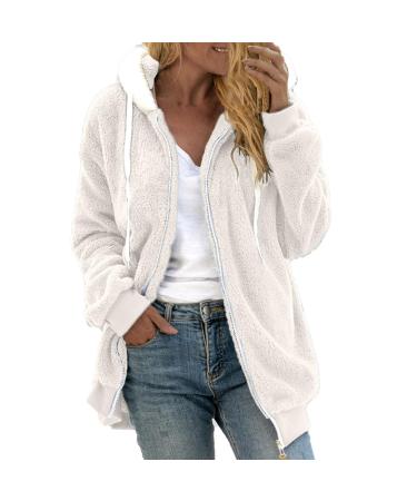 HANXIULIN coat plush jacket hoodie jacket oversized winter coat sweatshirt women's double-sided transition jacket breathable lightweight outdoor fleece puffer coat with hood winter warm trench coat XXL beige