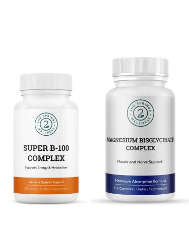 2nd Springs Magnesium Bisglycinate + Super B-100 Complex Bundle | Energy Stress Support Muscle Relaxation Nerve Health Metabolism & Daily Wellness