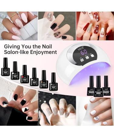 LKE Gel Nail Polish Kit - 54W UV Light 6 Color Set (White Black Red Pink Gold Silver) - Glossy & Matte Gel Top/Bottom Coat & Nail Art Tools for DIY Manicure - Buy Online on GoSupps.com