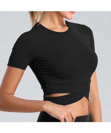 Shop Muyogrt Women's Fitness Crop Top | Breathable Yoga & Running Shirt - Sexy Lightweight Sports Top in Black - Buy Online on GoSupps.com