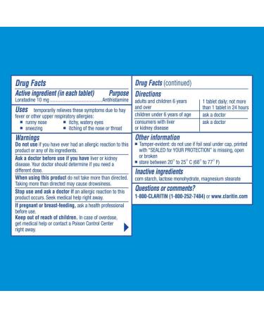 Claritin 24 Hour Non-Drowsy Allergy Tablets 10mg - 30 Count Pack - Buy Online on GoSupps.com