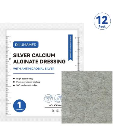 DILUMAMED Silver Calcium Alginate Wound Dressing 4x4 (Pack of 12) - High Absorption Bandage for Bed Sores, Pressure Sores, Leg Ulcers, Diabetic Foot Wound Care - Buy Online on GoSupps.com