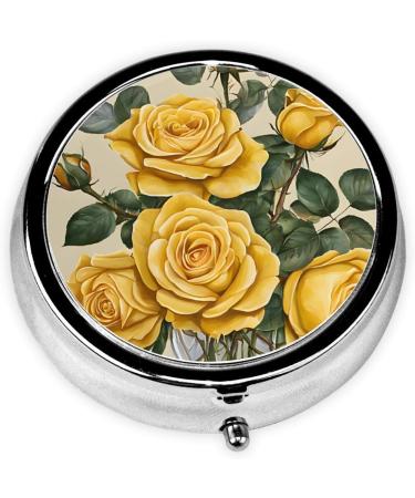Yellow Rose Printed Mini Round Pill Box - 3 Compartment Travel Organizer for Medicine | Portable Pill Case for Home & Office - Buy Online on GoSupps.com