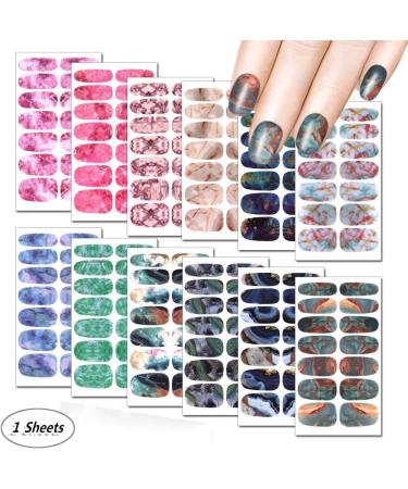 1 Sheet Fashion Waterproof Women Self-Adhesive Marble Printed Nail Art Decals Nail Stickers Tips Manicure Kit(12) - Buy Online on GoSupps.com