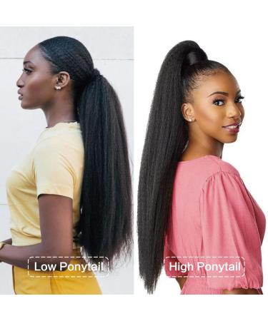 Humistwbiu Kinky Straight Ponytail Human Hair with Wrap Around Magic Tape Brazilian Virgin Human Hair Ponytail for Black Women Yaki Hair Natural Black Color (16 Inch Kinky straight Ponytail) 16 Inch Kinky Straight-Wrap Around - Buy Online on GoSupps.com