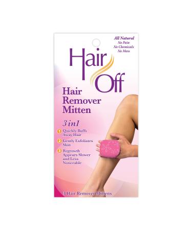 Hair Off Hair Remover Mitten - All-Natural, Painless & Chemical Free - Full Body Hair Removal - Slows & Lessens Regrowth - Exfoliates Skin (3 Mittens Per Box)