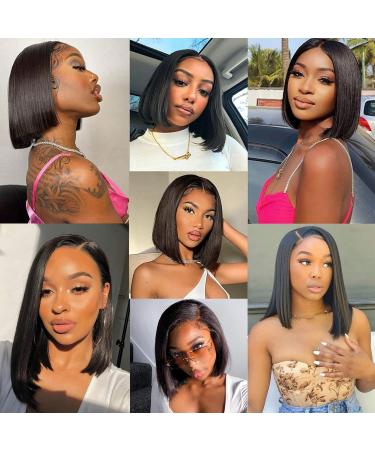Alipeacock 10 Short Bob Human Hair Lace Front Wig - 150% Density Brazilian Virgin Straight Bob - Pre Plucked with Baby Hair for Black Women - Buy Online on GoSupps.com