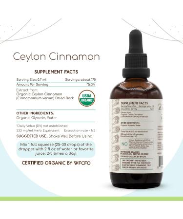 HerbEra Ceylon Cinnamon B120 USDA Organic Tincture | Alcohol-Free Extract High-Potency Herbal Drops | Certified Organic Ceylon Cinnamon (Cinnamomum verum) Dried Bark (4 oz) 4 Fl Oz (Pack of 1) - Buy Online on GoSupps.com