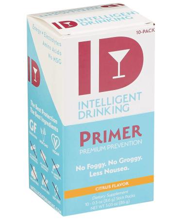 Primer by Intelligent Drinking - Zero Sugar All Natural Hydration & Recovery Packet Electrolytes Vegan & Gluten-Free Nothing Artificial (Citrus 10 Count) 10 Pack Citrus