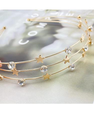 Gold Rhinestone Five-Pointed Star Headband Set - Elegant Bridal Hair Accessories - Buy Online on GoSupps.com