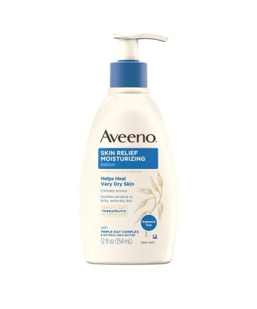Aveeno Skin Relief Moisturizing Lotion for Very Dry Skin with Soothing Triple Oat & Shea Butter Formula, Dimethicone Skin Protectant Helps Heal Itchy, Dry Skin, Fragrance-Free, 12 fl. oz Skin Relief Lotion