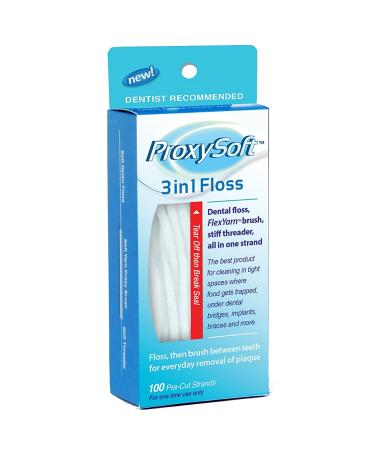 Proxysoft 3 in 1 Floss - 100 Pre-Cut Skeins (Floss Flex Yarn Brush Stiff Threader in One Skein) 6-Pack