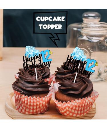 18pcs Blue Glitter Roller Skates Happy Birthday Dessert Cupcake Topper 80s 90s Retro Hip Hop Roller Skating Theme Decor Supplies Boys Girls 12th Happy Birthday Party Decorations - Buy Online on GoSupps.com