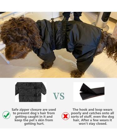 High Collar Waterproof Dog Raincoat Set | Minezi Hundred Coat | Reflex Stripes & Zippers | Black Medium (Back Length: 37-40cm) - Buy Online on GoSupps.com