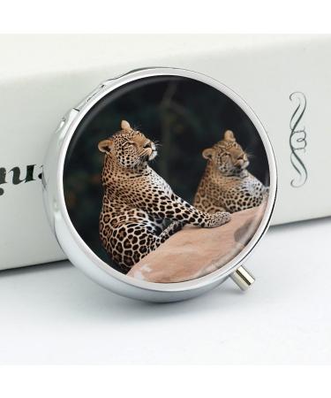 Round Pill Box - African Leopard Print | 3 Compartment Portable Pill Organizer | Decorative Metal Pocket Pill Case - Buy Online on GoSupps.com