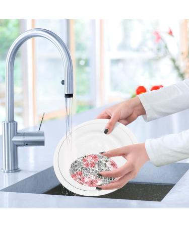 3-Pack Cleaning Kitchen Sponges Oval Hibiscus Vintage Floral Pattern Kitchen Cellulose Dishwashing Wood Pulp Cotton - Buy Online on GoSupps.com