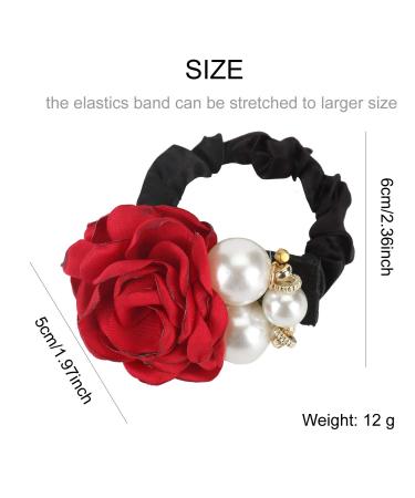 Colorful Pearl Strass Rose Flower Hair Bands - 6 Slim Floral Rubber Bubble Scrunchies for Women & Girls - Stretchable Ponytail Accessories - Buy Online on GoSupps.com