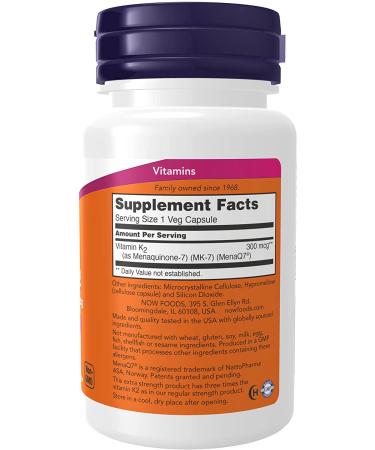 Now Foods MK-7 Vitamin K2 Extra Strength 300 mcg - 60 Veg Capsules for Bone & Heart Health - Buy Online on GoSupps.com