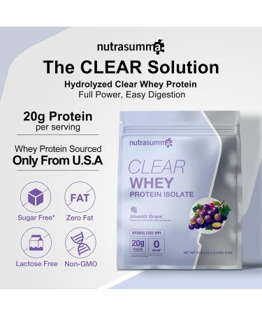 Nutrasumma Clear Whey Protein Isolate Powder 20g Protein Sugar Free Fat Free Lactose Free Moonlit Grape Flavor 1.21 lb 22 Servings - Buy Online on GoSupps.com