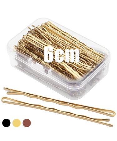 Mbmomnus 100pcs Hair Grips 6cm Bobby Pins Kirby Grips Blonde Hair Grips Hair Pins for Buns with Transparent Storage Box Hair Accessories for Women Ideal for All Types Hair Styling Gold