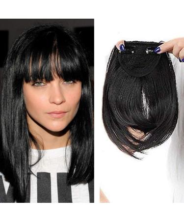 SEGO Clip in Pony Hairpiece Extensions Fringe Bangs One Piece In Front Hair Extension like Real Hair Natural Black-2