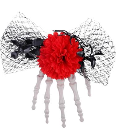 Skeleton Hand Hair Clips | Skeleton Hand Rose Barrettes | Portable Hair Accessories Horror Headwear for Masquerade Role Stage Show Red - Buy Online on GoSupps.com