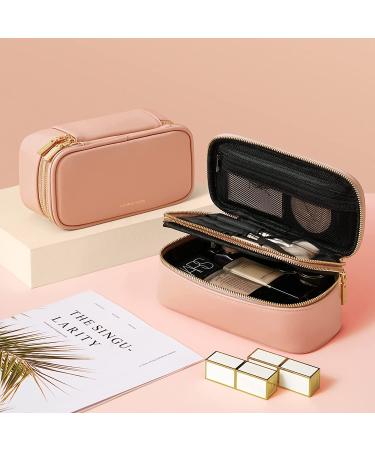 ROWNYEON Small Dual Layer Travel Makeup Bag - Pink | Portable Waterproof Toiletry Pouch and Brush Holder | Professional Organizer and Cute Case - Buy Online on GoSupps.com