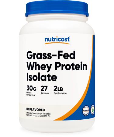 Nutricost Grass-Fed Whey Protein Isolate (Unflavored) 2LBS - Non-GMO, Gluten Free, Pure Protein Unflavored 2 Pound (Pack of 1)
