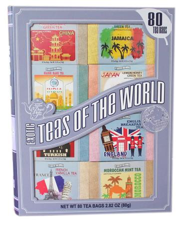 Exotic Teas of The World Gift Set, 80 Tea Bags, 8 Different Flavors