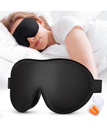 Cozslep 3D sleep mask for men and women for side sleepers 100% light -blocking sleeping glasses soft and breathable memory foam eye mask with earphones for travel nap black 1 piece (1 Pack)