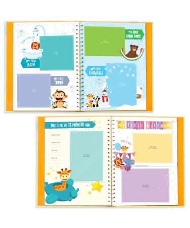 KiddosArt Baby Memory Book: Keepsake Journal & Scrapbook for Boy or Girl | Record First 5 Years | 72 Pages with Monthly Stickers | Happy Animals Theme - Buy Online on GoSupps.com