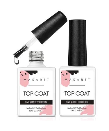 Makartt 2Pcs Top Coat Kit 10ML Clear No Wipe Top Coat Long Lasting Gel Coat Soat Off Nail Gel Kit