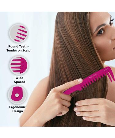 Coconut Oil Infused Wide Tooth Comb - Hot Pink Handgrip Handle, Ideal for Long Curly Hair - Majestik - Buy Online on GoSupps.com