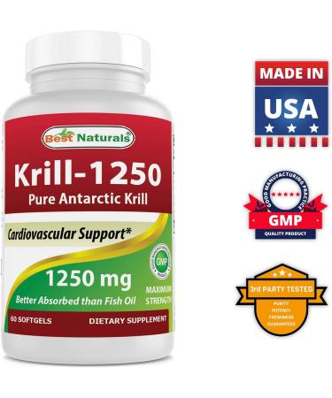 Best Naturals Pure Antarctic Krill Oil 1250mg (Triple Strength) | Omega-3 EPA, DHA & Astaxanthin | 60 Softgels - Buy Online on GoSupps.com