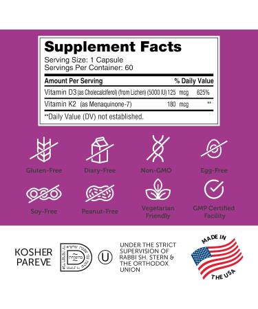 Zahler Vitamin D3 & K2 Advanced D3 & K2 Formula Supports Bone Density & Calcium Absorption 60 Capsules. - Buy Online on GoSupps.com