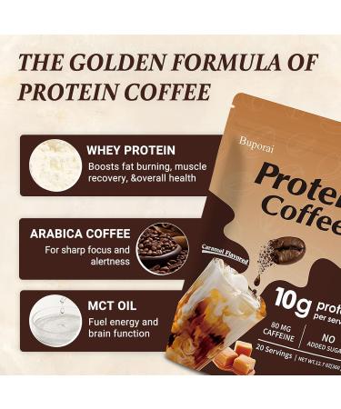 Buporai Protein Coffee Powder - Caramel Protein Iced Coffee 0g Sugar Keto Friendly 80 mg Caffeine Per Serving - 20 Servings - Buy Online on GoSupps.com