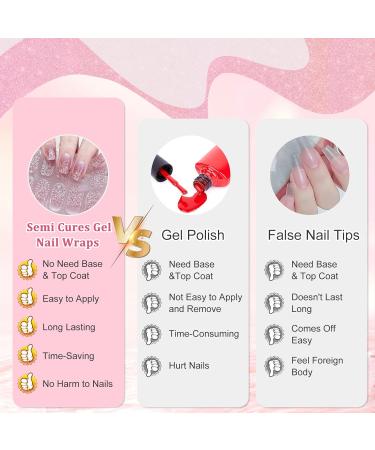 Semi Cured Gel Nail Strips 22PCS Pink Glitter Full Nail Wraps Soft Self-Adhesive Gel Nail Polish Stickers Salon-Quality Long Lasting Nail Art Decals Includes Prep Pads Nail File & Wood Stick - Buy Online on GoSupps.com