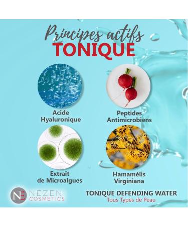 Nezeni Tonique Defending Water 200 ml | 8 active ingredients | Hyaluronic acid witch hazel extract and microalgae extracts | Vegan | For all skin types | LOW IN PRESERVATIVES - Buy Online on GoSupps.com