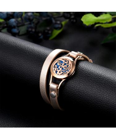 Flongo Aromatherapy Leather Bracelet for Women - Essential Oil Diffuser Bracelet with Colored Felt Pads - Rose Gold Aroma Blocket - Buy Online on GoSupps.com