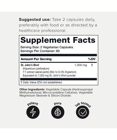 1,000mg Ultra High Strength St. John's Wort Capsules - Non-GMO, 7X Concentrated Extract, 0.3% Hypericin - 120 Capsules - Buy Online on GoSupps.com