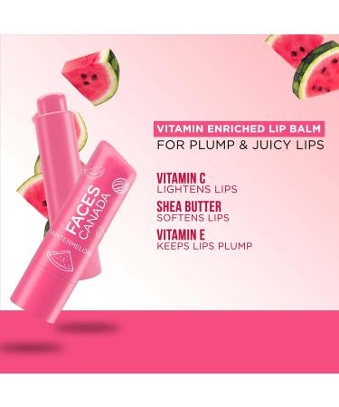 FACES CANADA Color Lip Balm - Watermelon 02 4.5g | Pink Tint | 12HR Moisture | SPF 15 | Shea Butter Vitamin C & E Enriched | Hydrating & Nourishing For Dry Chapped Lips | Softens Lips - Buy Online on GoSupps.com