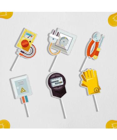 Electrician Themed Happy Birthday Cupcake Toppers 18-PC Set-Electrician or Lineman Birthday Party and Retirement Party or Baby Shower Party Decoration. Suitable for boys and girls -SugarGera - Buy Online on GoSupps.com