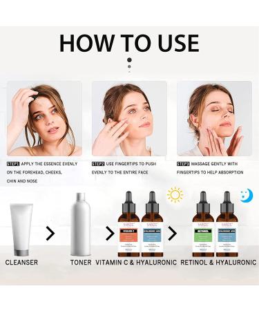 SAISZE Anti-Aging Facial Serum 3 Pack - Vitamin C Hyaluronic Acid & Retinol for Brightening Wrinkle Reduction Dark Spot Correction & Acne Scar Treatment - Shop Now - Buy Online on GoSupps.com