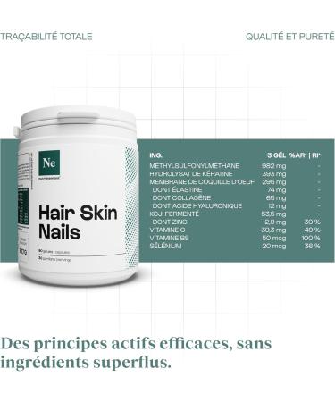 Nutrielement - Hair Skin Nails - 90 capsules - MSM Keratin Zinc Vitamin C Selenium Biotin - Food supplement for hair - Buy Online on GoSupps.com