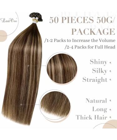 LAAVOO Balayage Hair Extensions - Remy Real Hair U Tip Ombre Dark Brown & Ash Blond 50g 45cm - Premium Quality Bonding Extensions for Gorgeous Hair - Buy Online on GoSupps.com