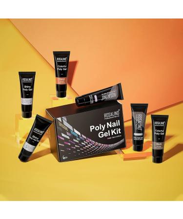 ROSALIND Orange Poly Nail Gel Kit 6 Colors 15ml Pink Clear Glitters Blue Orange and Black Nail Builder Gel Extension Tubes SetDIY Manicure at Home (Bright Multicolors) - Buy Online on GoSupps.com