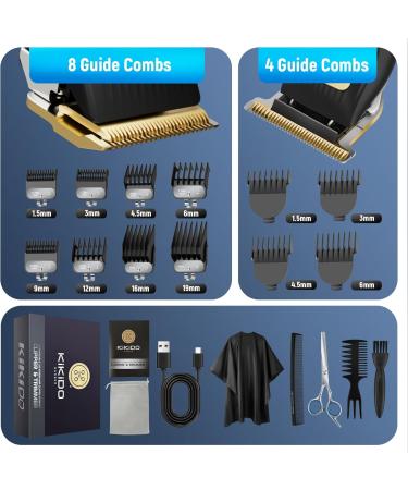 KIKIDO Hair Clippers for Men + T-Blade Trimmer Kit Rechargeable Barber Trimmer with LCD Display & Guide Combs for Hair Cutting Cordless Hair Clipper for Men Professional Clippers Set for Home Use Black - Buy Online on GoSupps.com