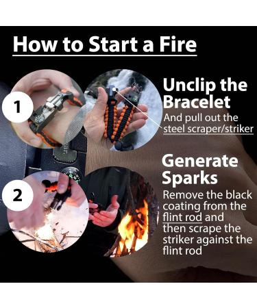 Shop Azengear Paracord Survival Bracelet - Fire Lighter Compass & Adjustable Size for Camping & Emergency Gear | Black & Orange - Buy Online on GoSupps.com