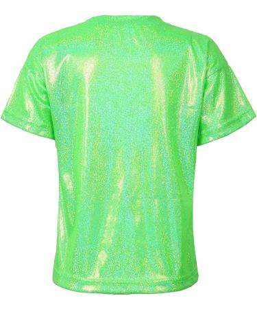 KKmeter Kids Short Sleeve Metallic Green Dance T-Shirt - Size 6-7 - Buy Online on GoSupps.com